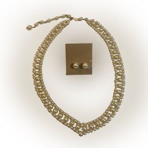 Vintage Faux Pearl Necklace & Stud Earrings Set